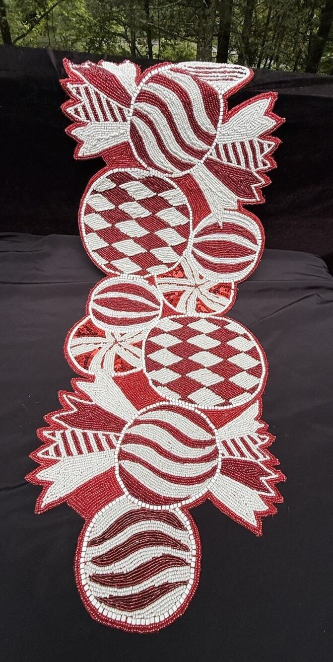 Pier 1 Peppermint Holiday Candy Hand Beaded Table Runner Christmas 36” Long Rare